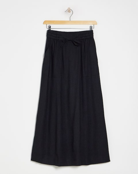 Black Linen Mix Maxi Skirt