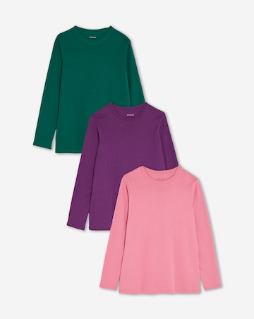 Purple, Teal And Pink 3 Pack Crew Neck Long Sleeve T-Shirt