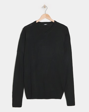 V Neck Black Acrylic Knitted Jumper