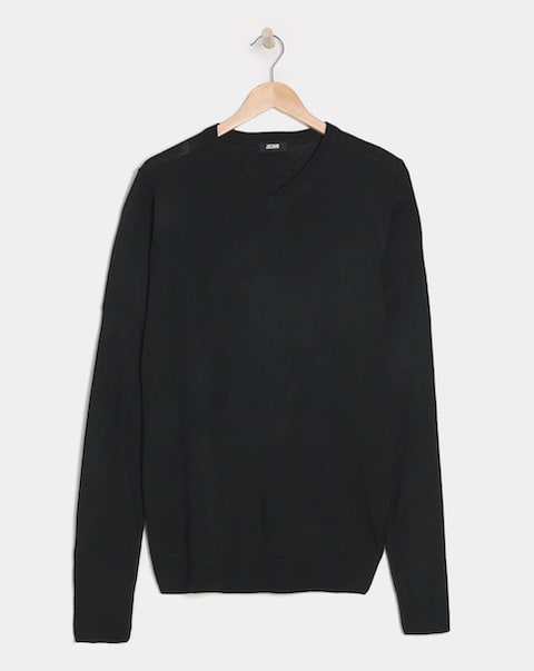 V Neck Black Acrylic Knitted Jumper