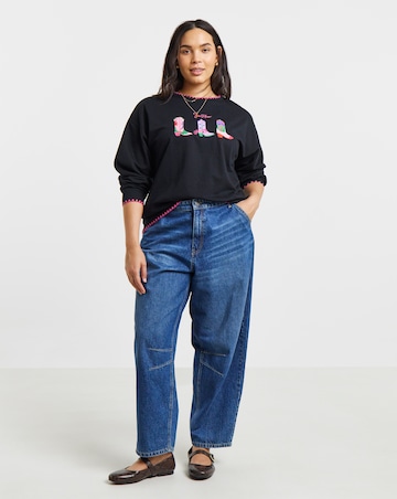 Simply Be Black Yee Haw Blanket Stitch Slogan Sweatshirt