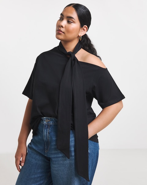 Simply Be Black Scarf Neck Top