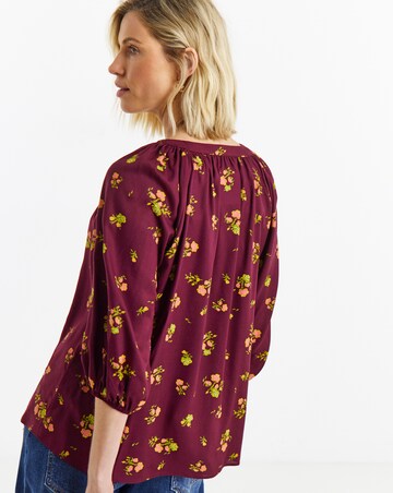 Floral Collarless Button Through Blouse