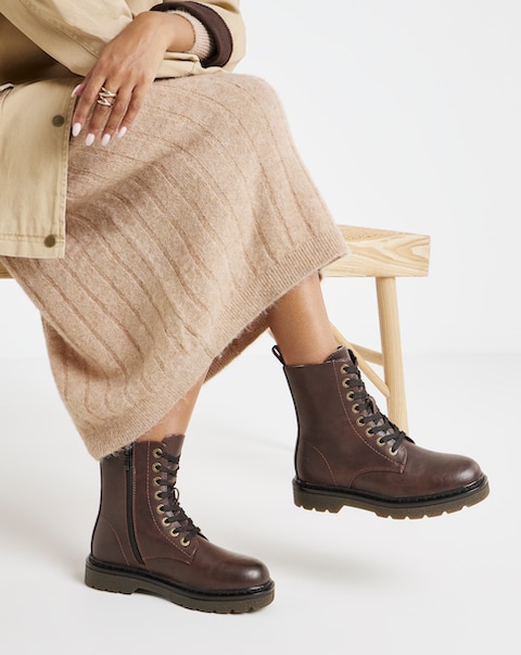 Heavenly Feet Justina Lace Up Chunky Boot - Extra Wide Fit (EEE)