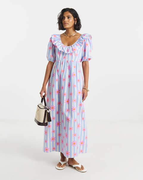 Twisted Wunder Cotton Stripe Floral Maxi Dress