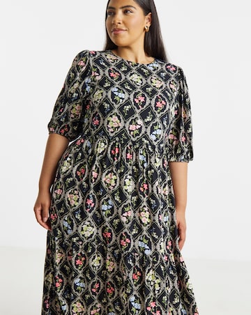 Simply Be Floral Tile Printed Tiered Midi Dress