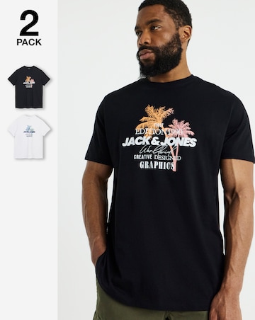 Jack & Jones Gradient Graphic T-Shirt 2 Pack - Black/White