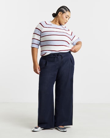 Simply Be Indigo Denim Look Tie Waist Wide Leg Trouser