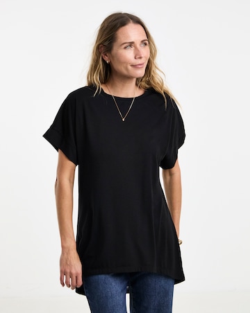 Black Crew Neck Grown On Sleeve Longline Dipped Back Top