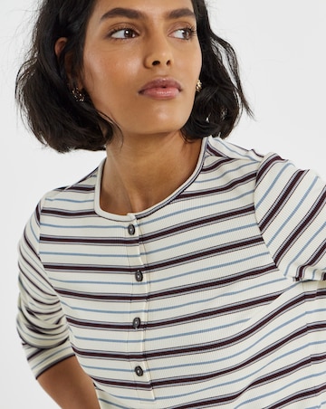 Simply Be Ecru Stripe Henley Long Sleeve Top