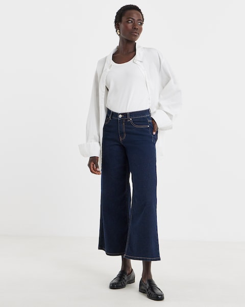 24/7 Dark Blue Wide Crop Jeans