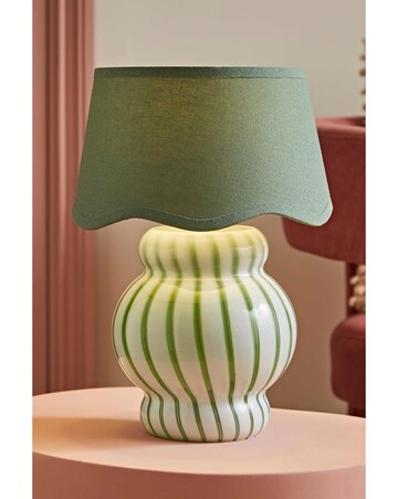 ValueLights Taffy Green Stripe Glass Table Lamp with Scallop Shade