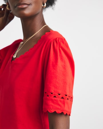 Red Ric Rack Cotton Short Sleeve Top