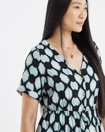 Contrast Print Button Through Dress