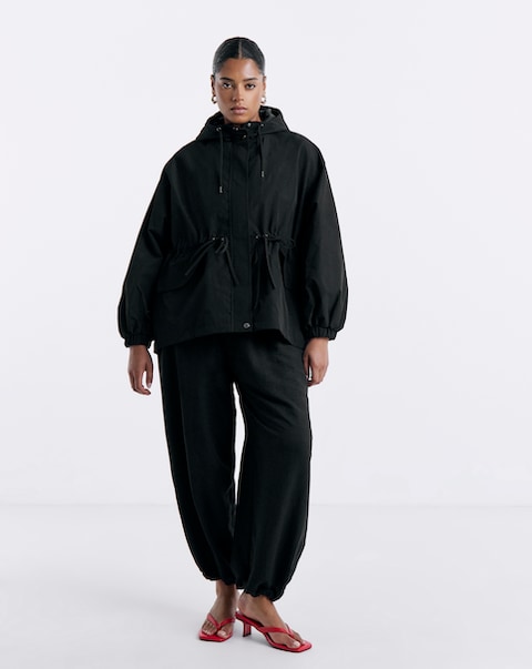 Black Hooded Swing Parka Jacket