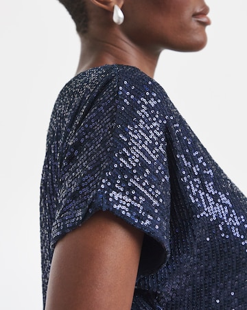 Sequin Longline Curved Hem Top