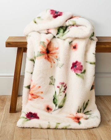 Floral Printed Luxe Faux Fur Throw