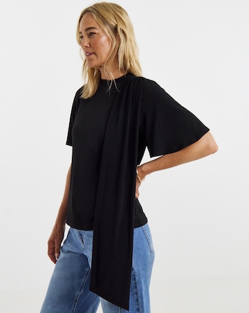 Black Drape Tie Angel Sleeve Top
