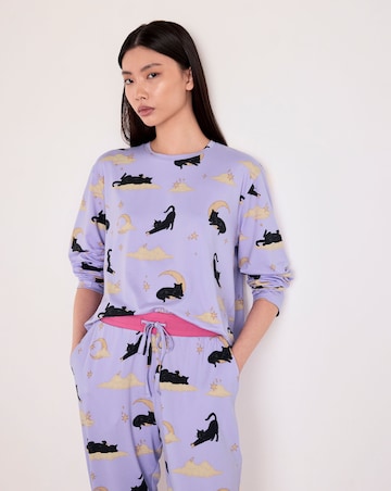 Chelsea Peers Classic Long Sleeve Crew Neck Halloween Cat Pyjama Set