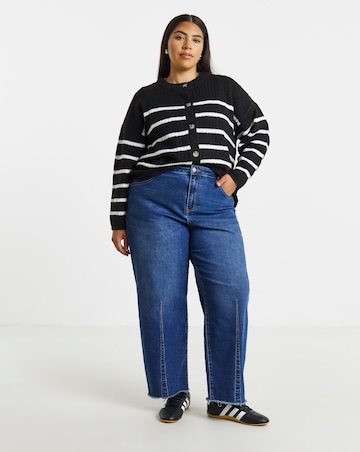 Simply Be Cosy Yarn Mono Stripe Crew Neck Ribbed Cardigan