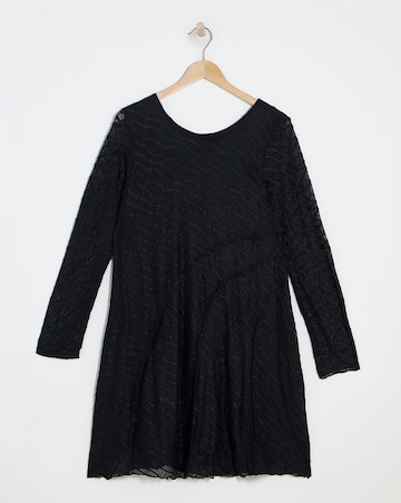 Black Textured Stretch Lace Dress with Bow Back