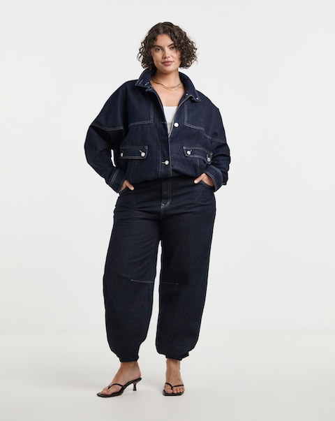 Indigo Funnel Neck Bat Wing Denim Jacket