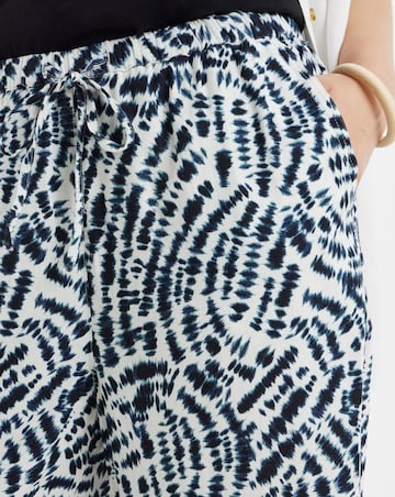 Navy Print Linen Mix Cropped Wide Leg Culottes