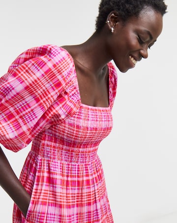 Check Shirred Smock Dress