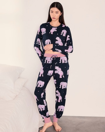 Chelsea Peers Classic Long Sleeve Crew Neck Elephant Pyjama Set