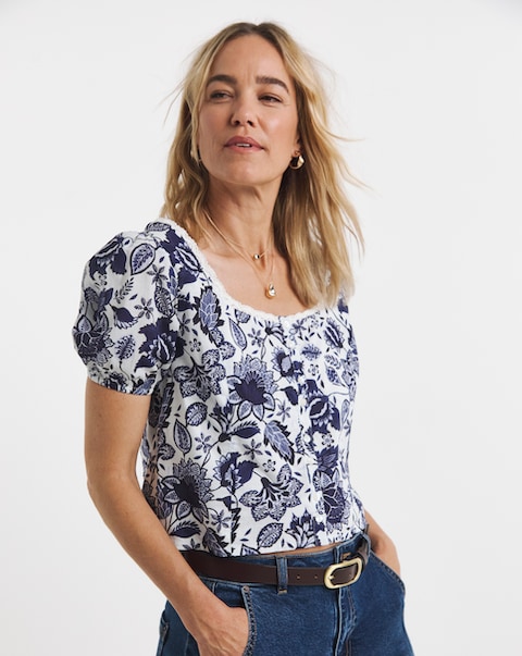 Anise Navy Print Button Front Co-Ord Top