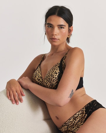 Pretty Secrets Satin And Lace Padded Full Cup Bra Leopard Print