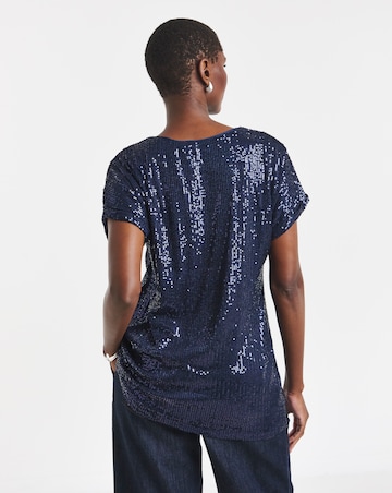 Sequin Longline Curved Hem Top