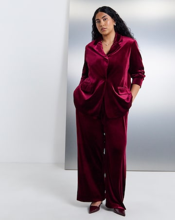 Simply Be Burgundy Velour Single Breasted Blazer