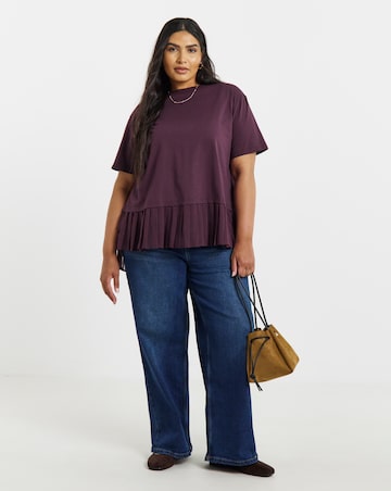 Simply Be Mulberry Tee With Woven Pleated Back