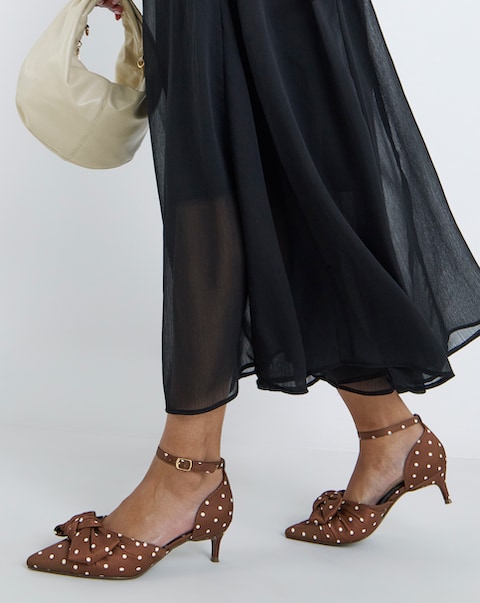 Valerie Satin Bow Pointed Kitten Heel Shoes - Wide Fit (E)