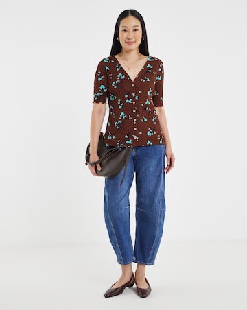 Chocolate Floral Lettuce Half Sleeve Rib Cardigan