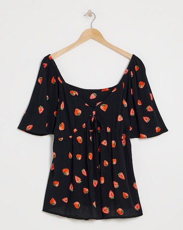 Simply Be Crinkle Short Sleeve Fruit Print Blouse