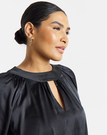 Simply Be Black Satin Keyhole Neck Blouse