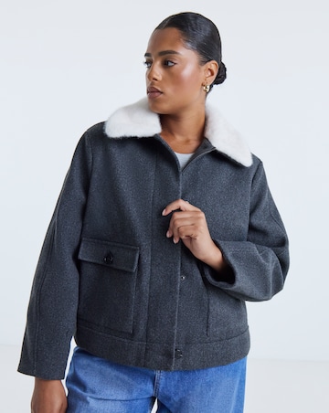 Grey Fur Collar Short Jacket