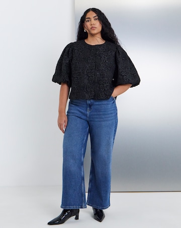 Simply Be Black Jacquard Bubble Sleeve Top