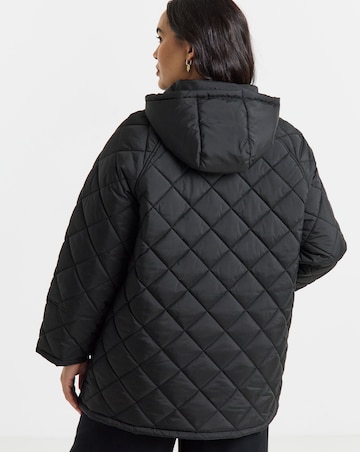 Simply Be Black Hooded Quilted Swing Coat
