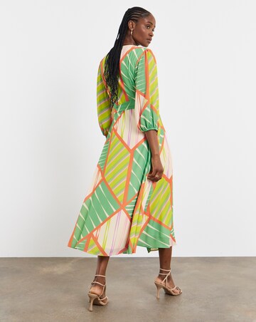 Joanna Hope Geo Print Functional Wrap Midi Dress