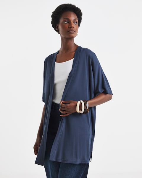 Navy Kimono Sleeved Edge To Edge Cardigan
