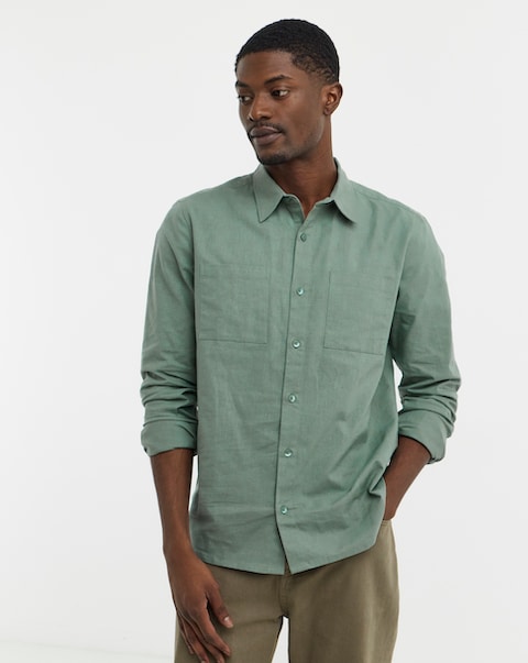 Long Sleeve Double Pocket Linen Shirt