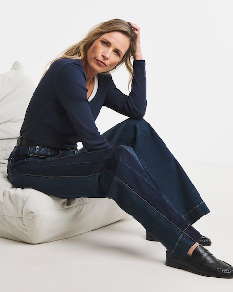 Dark Blue Authentic Side Stripe Wide Leg Jeans