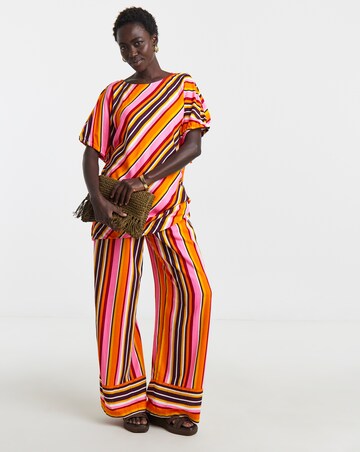 Printed Linen Mix Elasticated Cuff Boxy Top