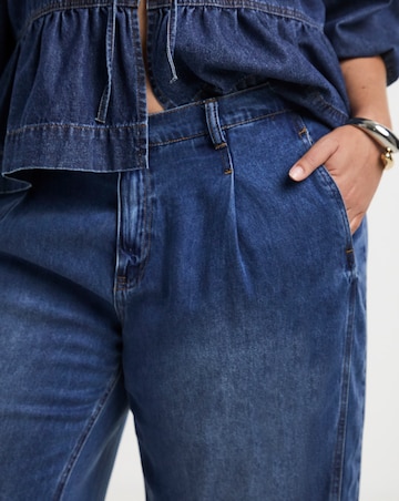 Simply Be Mid Blue Draped Lyocell Denim Wide Leg Jeans