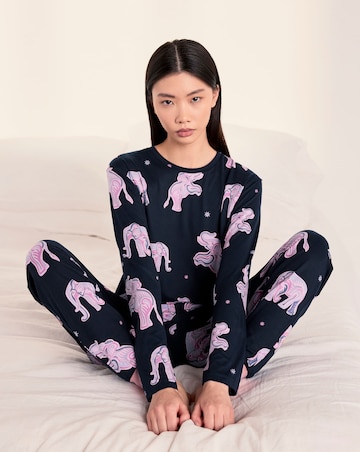 Chelsea Peers Classic Long Sleeve Crew Neck Elephant Pyjama Set