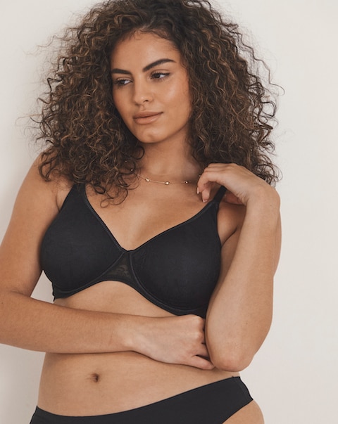 Pretty Secrets Moulded Lace Wired Bra (B-F) Black