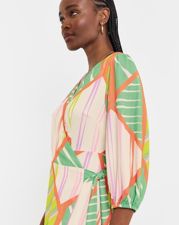 Joanna Hope Geo Print Functional Wrap Midi Dress